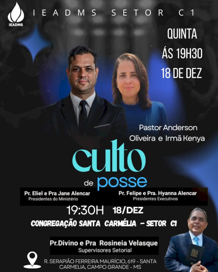 Pastor Anderson Oliveira assume a IEADMS Santa Carmélia em cerimônia marcante; indicação é do Pastor Eliel Alencar