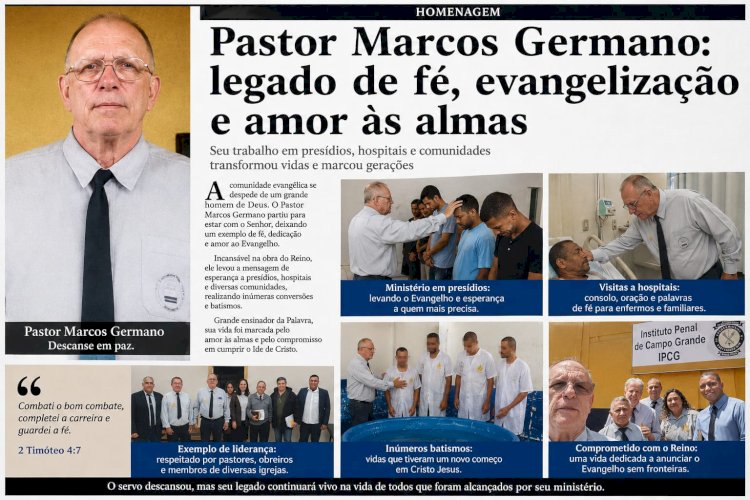 Pastor Marcos Germano deixa um legado de fé, evangelização e amor às almas